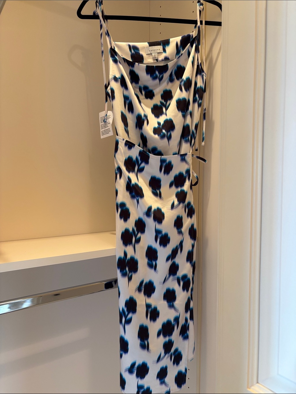 Topshop White Slip Midi Dress with Blue Floral Print